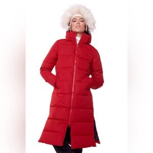 The Alpine North “Kluane” is a vegan down (recycled) ultra long length parka